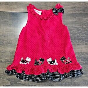 Vintage 90s Samara Toddler Girl Red Corduroy Scottie Dog Dress - Size 24M